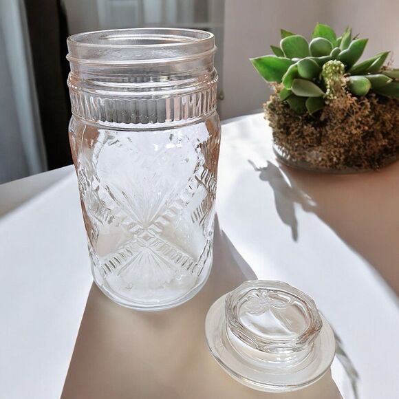 Jar Vintage Anchor Hocking Embossed Canister w/ Lid Jelly Spices Coffee Storage - Picture 4 of 7